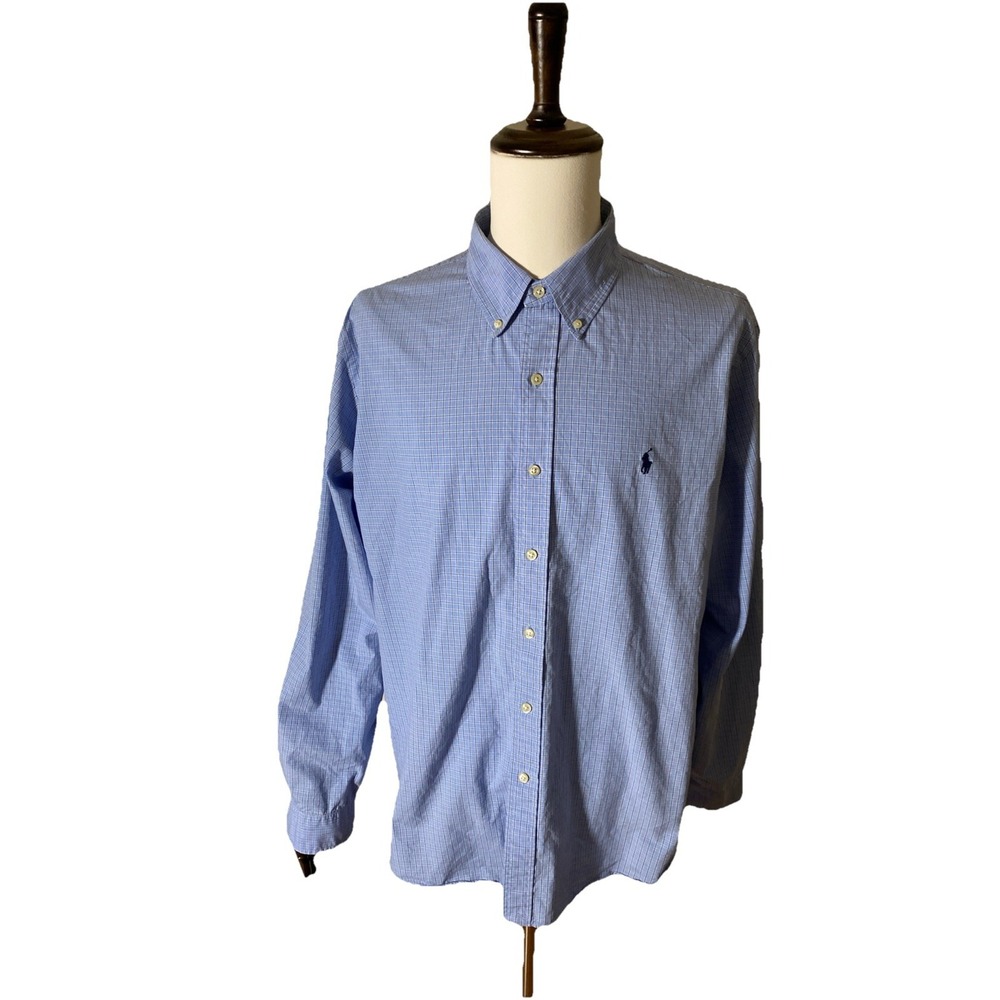 POLO RALPH LAUREN Men's Size 2XL Blue Check Cotton Button Down Dress Shirt